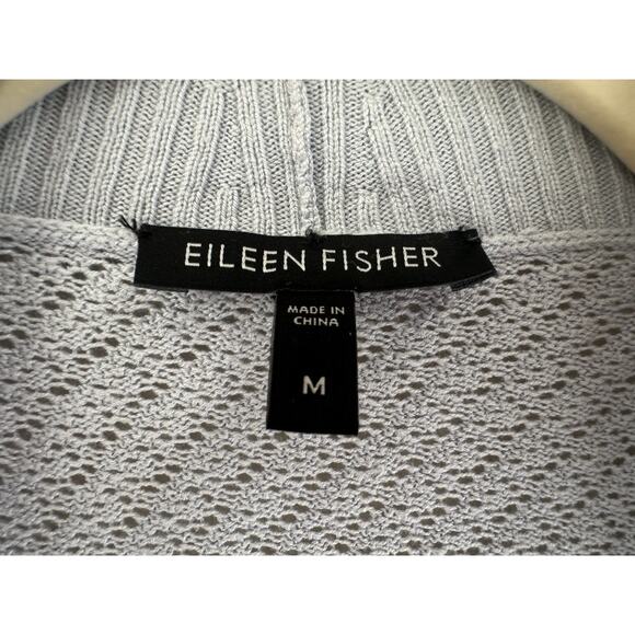 Eileen Fisher Cardigan Sweater Medium Baby Blue Open Front Drape Silk Linen - Picture 3 of 7